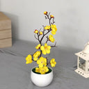 Artificial Plum Blossom Potted Plant, Fake Wintersweet Flower Bonsai for Home Tabletop Decor Chinese Style Floral Ornament