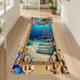 2D Ocean World Long Runner Rug Shark Coral Reef Fish Print Carpet Soft Non-Slip Underwater Adventure Home Decor Hallway Mat