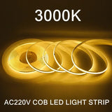 220V COB LED Strip Light Flexible Tape Lights Smart IC No Need Driver High Bright 240 LEDs Linear Lighting RA95 Warm White 1-5m