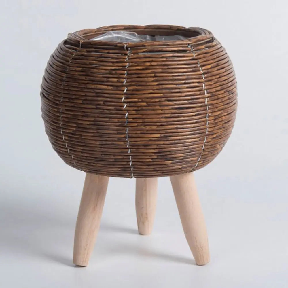 Fashion Rattan Woven Flower Pot Creative Flower Planters With Removable Legs Durable Hand Wove Plant Stand