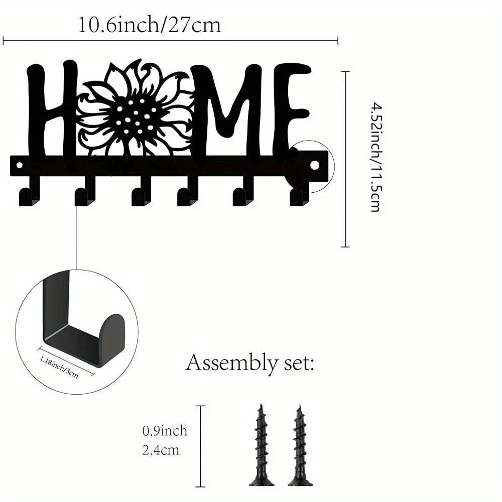 "Home Love" Shaped Key Holder with Hooks - No-Drill Wall Mount, Metal Organizer for Living Room Decor,Key Rack | Key Hanger Wall