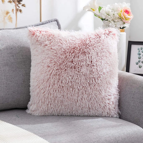 Soft Fur Cushion Cover 43x43cm Cozy Plush Decorative Pillow Cover for Living Room Sofa Decor Pillowcase White Grey Cushion Case