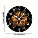 Golden Thread Flower Wooden Round Silent Hanging Wall Clock, Suitable For Living Room,Office,Study Room,Bedroom, Home Decoration