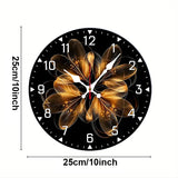Golden Thread Flower Wooden Round Silent Hanging Wall Clock, Suitable For Living Room,Office,Study Room,Bedroom, Home Decoration
