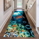 Ocean Theme Runner Rug 3D Vision Coral Reef Fish Starfish Jellyfish Printed Non-Slip Carpet  for Hallway Living Room Floor Decor