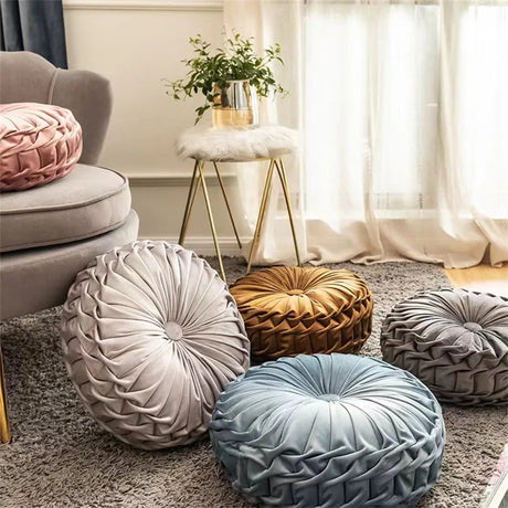Round Throw Pillow Velvet Pleated Round Pillow Cushion for Couch Chair Bed Car Colorful Floor Cushion Home Decoration