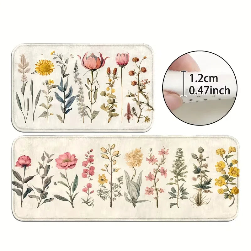 Floral Kitchen & Bathroom Mats Non-Slip, Runner Rugs for Home, Laundry - Comfortable Standing Pads with Vibrant Spring Decor