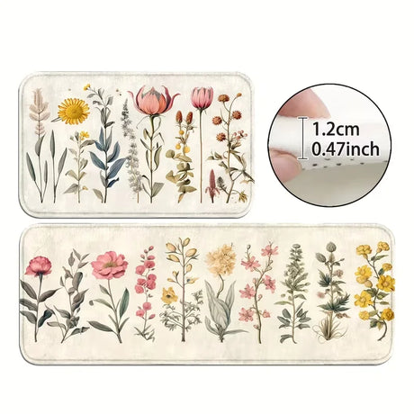 Floral Kitchen & Bathroom Mats Non-Slip, Runner Rugs for Home, Laundry - Comfortable Standing Pads with Vibrant Spring Decor